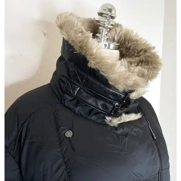 Alp N Rock Duck Down Puffer Coat Faux Fur Womens Large Black Long Buckles Jacket - Picture 4 of 13